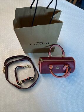 Coach Mini Barrel Satchel in Burgundy with Pink Trim